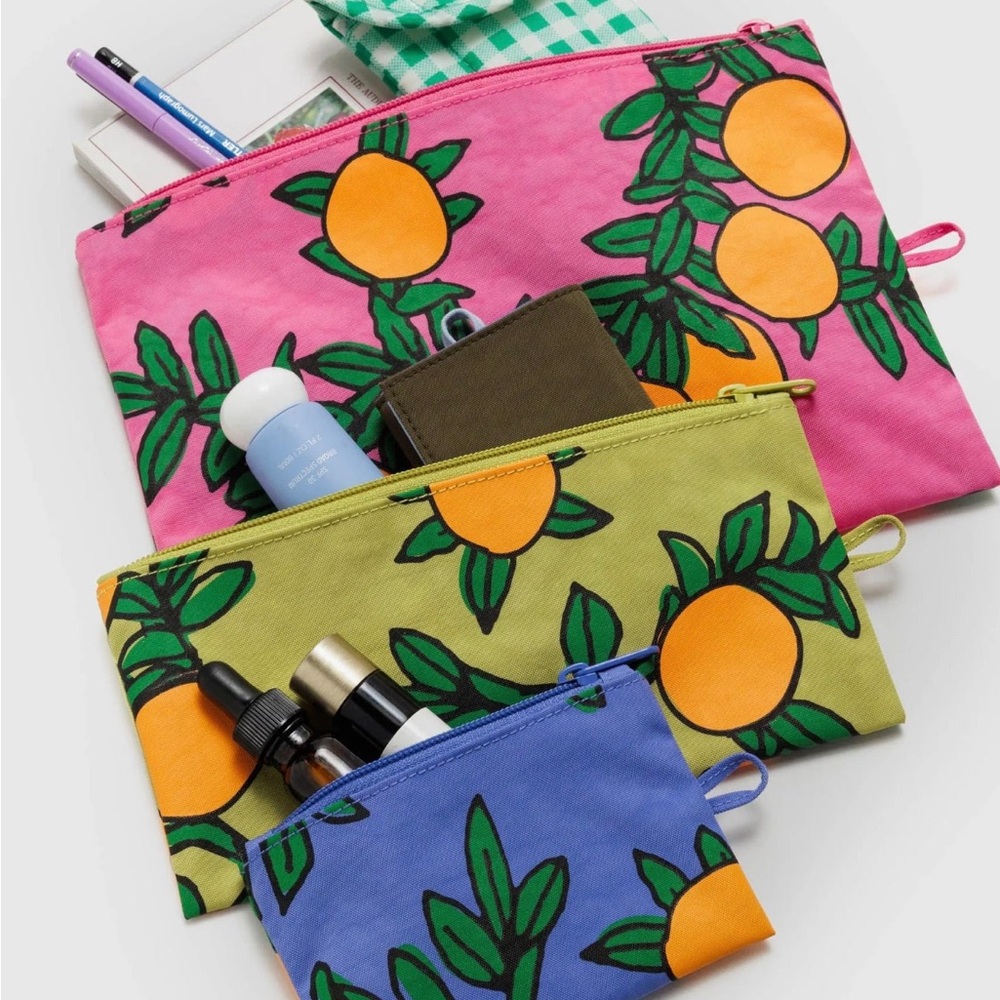 NWT Baggu Flat Pouch Set - Orange Tree